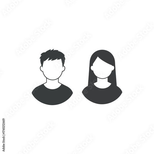 Faceless male and female profile icons show basic dark outline portraits on white