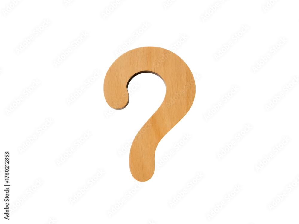 Fototapeta premium Isolated Wooden Question Mark on Black Background Light Brown Wood Grain Texture Symbol, Isolated On Transparent Background