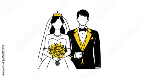 Elegant Wedding Couple Illustration in Formal Attire.