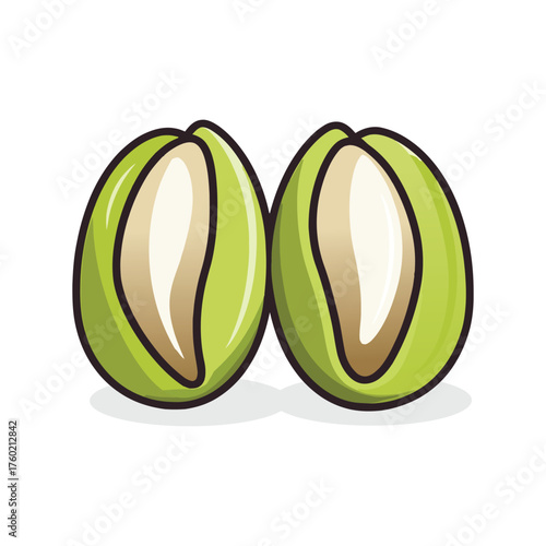 Two halves of a fresh, green avocado are displayed against a white background
