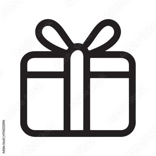 A simple black outline of a present with a bow stands against a white background