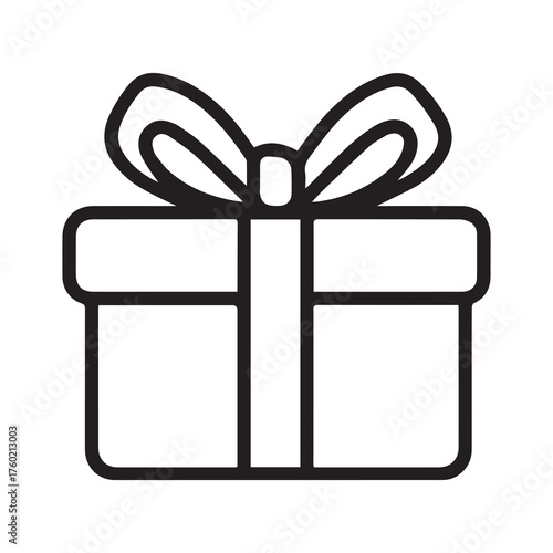 Gift box outline presents a single black line icon on a white background