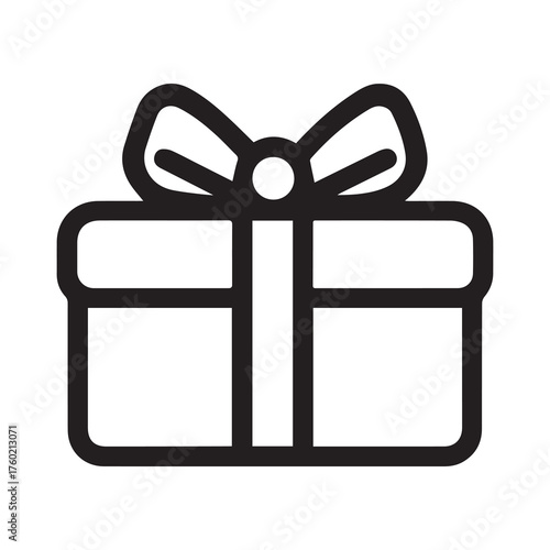 Simple black outlined present displays a minimalist gift box icon over white background