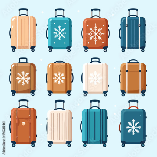 Winter Vacation Luggage Collection Festive Suitcases Ready for Travel in Snowy Destinations