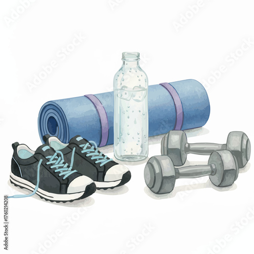 Healthy Lifestyle Watercolor Collection: Wellness, Fitness, and Balanced Living on a Clean White Background