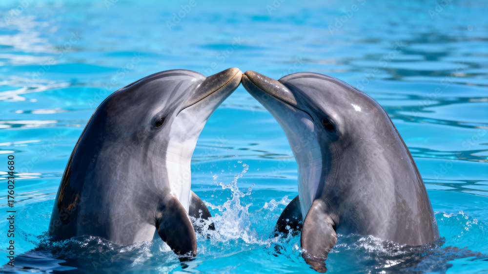 Obraz premium Two Dolphins Touching Noses