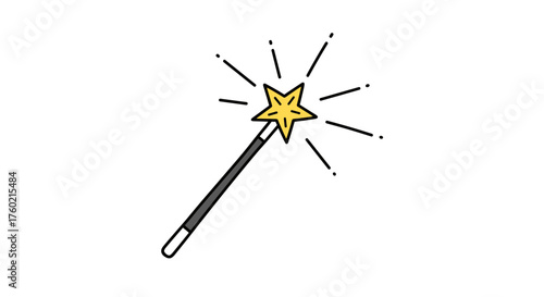 A simple yellow star topped magic wand emitting sparkling magical rays.