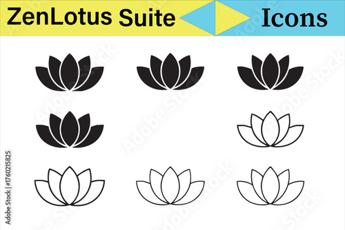 Monochrome Lotus Symbol Set for Meditation Apps and Holistic Design