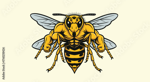 A powerful anthropomorphic wasp with muscular arms and wings.
