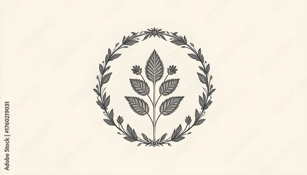Obraz premium Minimal floral mark inside circular border with natural harmony