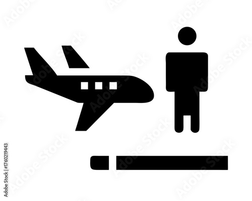 Airport passenger with luggage and airplane