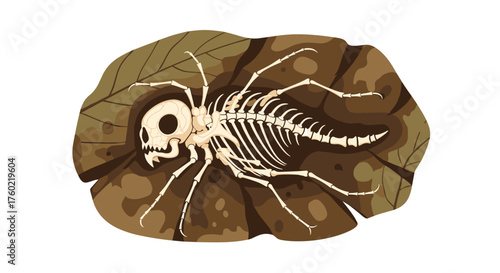 An ancient insect fossil preserved within a decaying leaf structure representing paleontological discovery.