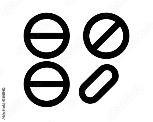 Four different pill shapes for medical use