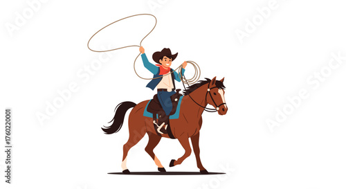 A skilled cowboy expertly swings a lasso while riding a horse across the open range.