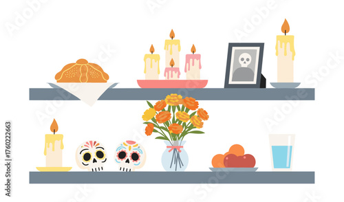 Dia de los Muertos Altar Illustration Colorful Decorations and Traditions