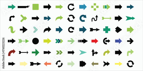 Various Arrows icon set and Directional Signs in Different Colors