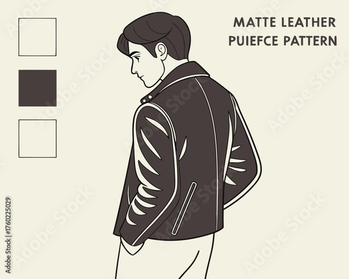 A man in a leather jacket with matte leather puiefce pattern illustration