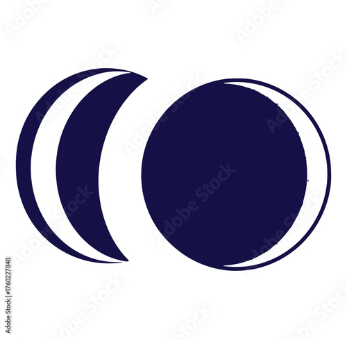 Abstract design with two connected circles in dark blue with white details