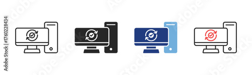 Automatic Update Icon Set With Multiple Styles Vector Illustration