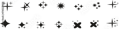 Sparkle vector icons set.Stars collection.Shine icons.