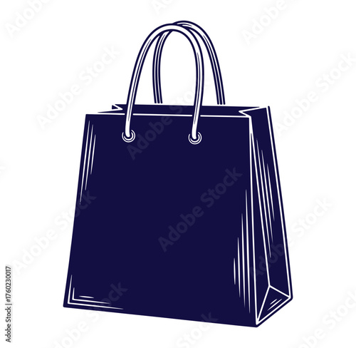 Elegant dark blue shopping bag illustration perfect for commercial use and retail branding.