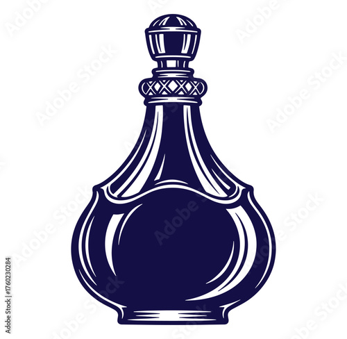Elegant dark blue vector illustration of a decorative bottle with detailed design