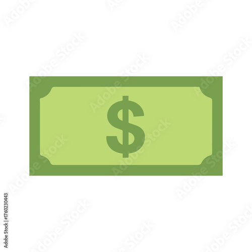 One single green dollar bill stands isolated on a solid white background here