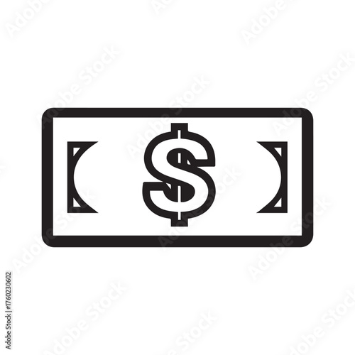 Black outline of a rectangular money with dollar sign on white background