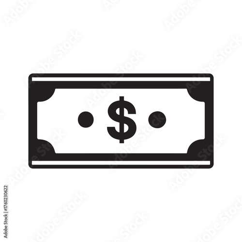 Black rectangular dollar bill showing economy and finance against a white background
