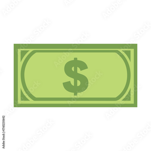 Green dollar bill features a prominent dollar sign centered on the money on white background
