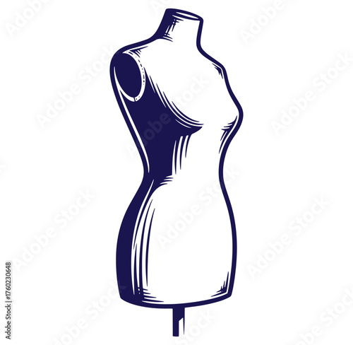 Elegant illustration of a fashion mannequin in a classic vintage engraving style