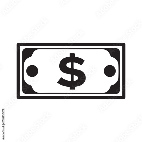 Isolated black dollar currency symbol showcased on money note against a white background