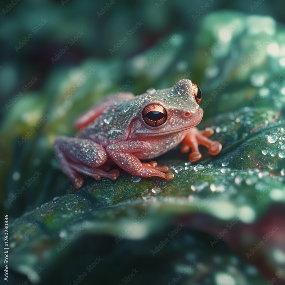 Obraz premium Close up view of frog on leaf