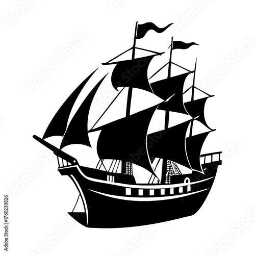 vector illustration of a ship,Classic Pirate Ship Silhouette | Vintage Nautical Vessel Icon