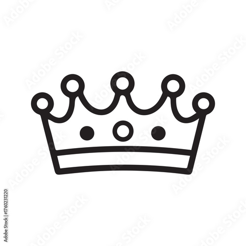A stylized black crown illustration with curved lines rests on a white background