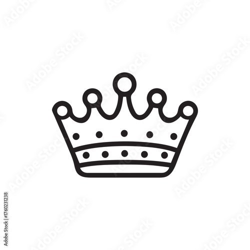 Black outline crown with beaded details isolated on a white background