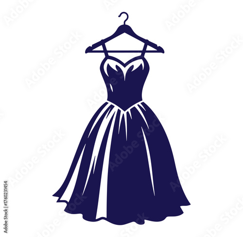 Elegant silhouette of a blue dress on a hanger perfect for fashion and apparel design