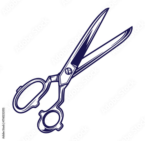 Elegant vector illustration of open scissors with detailed outline design and white background