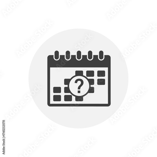 Calendar icon with a central question mark symbol, representing an unknown date, schedule uncertainty, or a pending event query