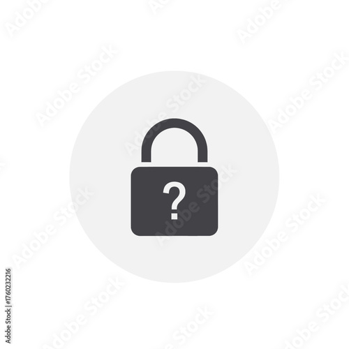 Minimalist vector graphic of a closed padlock containing a question mark, conveying concepts of forgotten access, unknown data security, or an ambiguous protected status