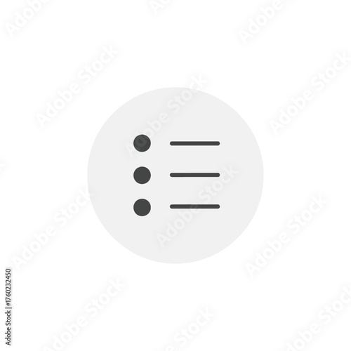 Minimalist list icon inside a circle, representing a menu or options. A clean and simple graphic for user interface designGlossy 3D speech bubble icon button for web and communication design