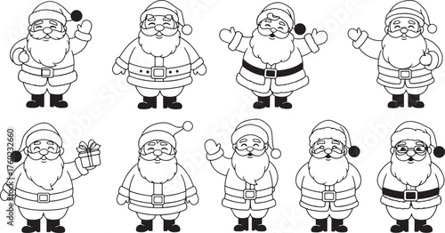 set of jolly cartoon Santa Claus isolated on transparent background, editable file