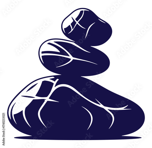 Simple blue and white stone stack illustration representing balance and serenity