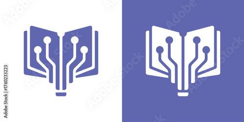 A modern logo combining an open book and circuit lines, symbolizing digital learning, knowledge, and technology.