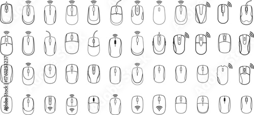 Computer mouse line Icon set in outline style for technology concepts