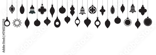 Elegant Black and White Christmas Ornaments Hanging Background Graphic Resource, vector illustration