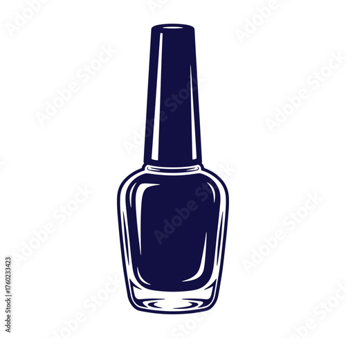 Stylish illustration of a single bottle of deep blue nail polish for beauty and cosmetics
