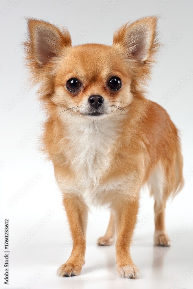 Obraz premium A small dog standing on a white surface