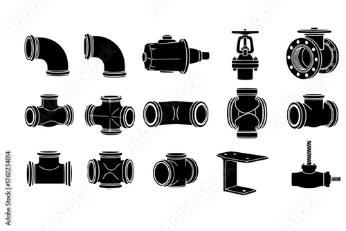 Fittings elbow actuator flange icon vector expansion pipe joint bracket stem icons
