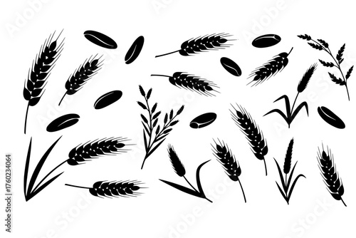 Grain uneven vector element segment sprig icon barley silhouette scattered wild